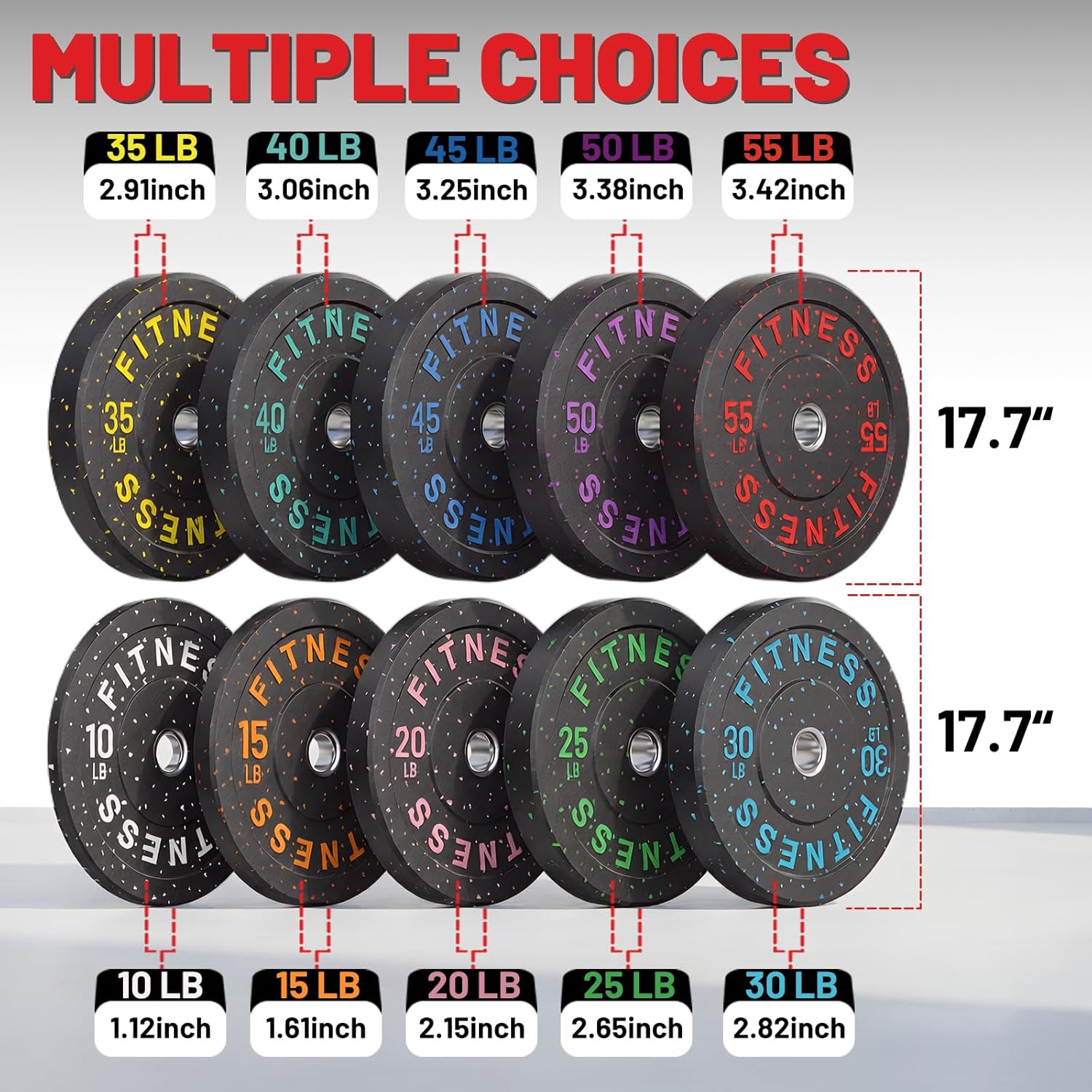 Weight Plates, 2-Inch Weights Plates Set, Floor Protective Rubber Weight Plates, 10-600Lbs Bumper Plates for Barbell Strength Training & Weightlifting (Single/Pair/Full Set)