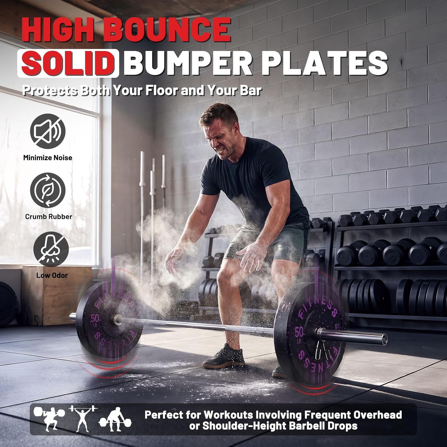 Weight Plates, 2-Inch Weights Plates Set, Floor Protective Rubber Weight Plates, 10-600Lbs Bumper Plates for Barbell Strength Training & Weightlifting (Single/Pair/Full Set)