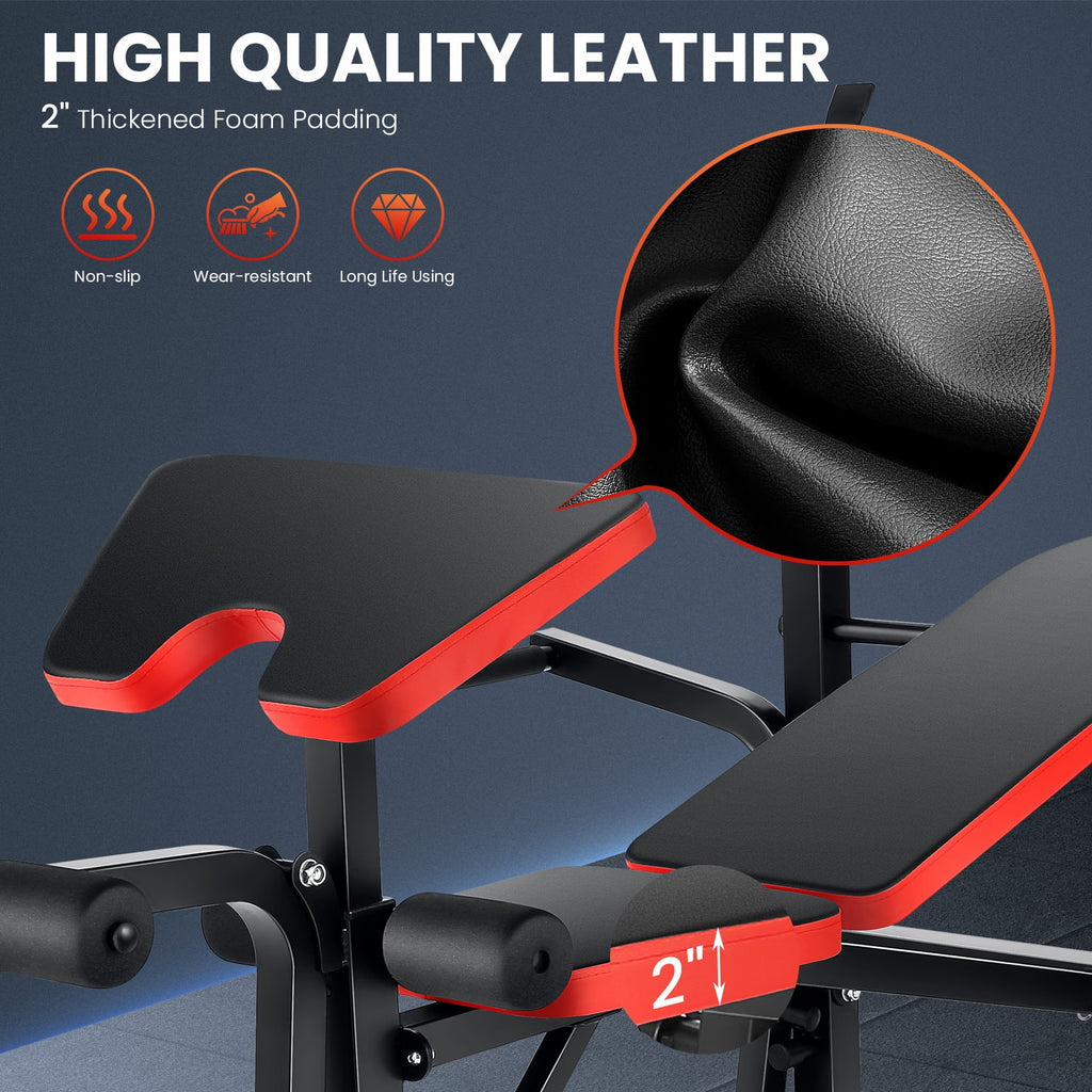 6-In-1 Adjustable Weight Bench, 660Lbs Foldable Workout Bench Set with Barbell Rack & Leg Developer & Preacher Curl Rack, Multi-Function Strength Training Bench Press Exercise Equipment